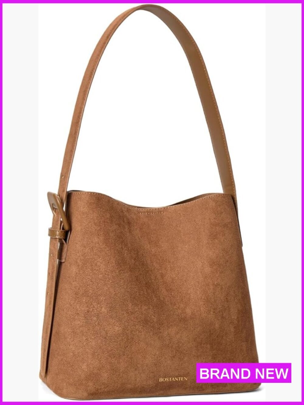 Vegan Suede Bucket Bag with Adjustable Strap and Detachable Pouch for Work - Picture 1 of 7